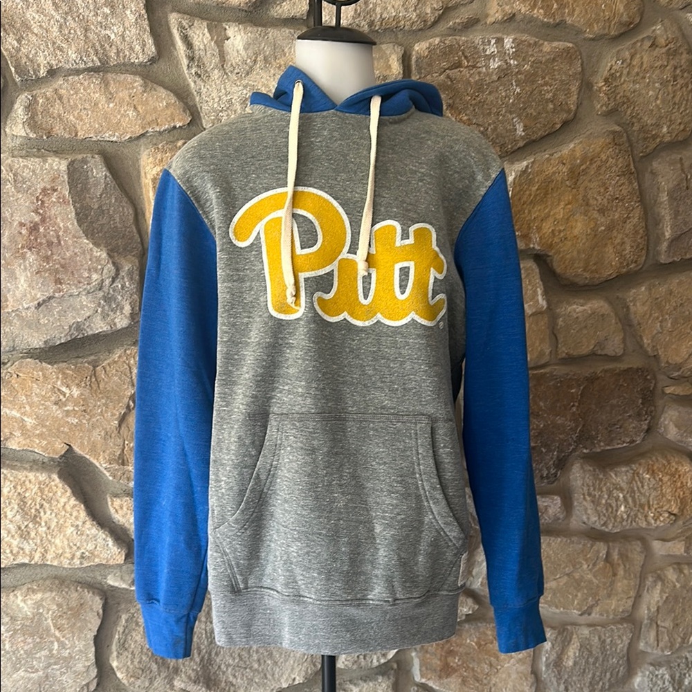 Original Retro Brand Gray and Blue Collegiate Colorblock Pitt  Hoodie